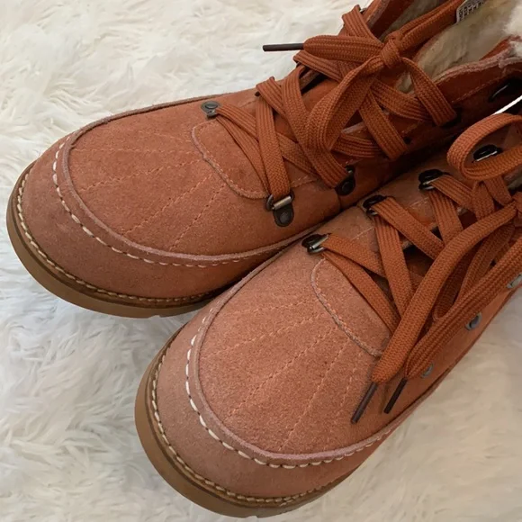 Lamo Taylor Burnt Orange Suede Faux Fur Lace Up Winter Boots Sz 9 - Picture 5 of 10